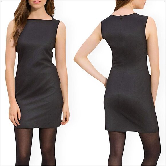 Theory Almeria Charcoal Gray Square Neck Stretch Wool Sheath Dress New NWOT 6 - Picture 1 of 6